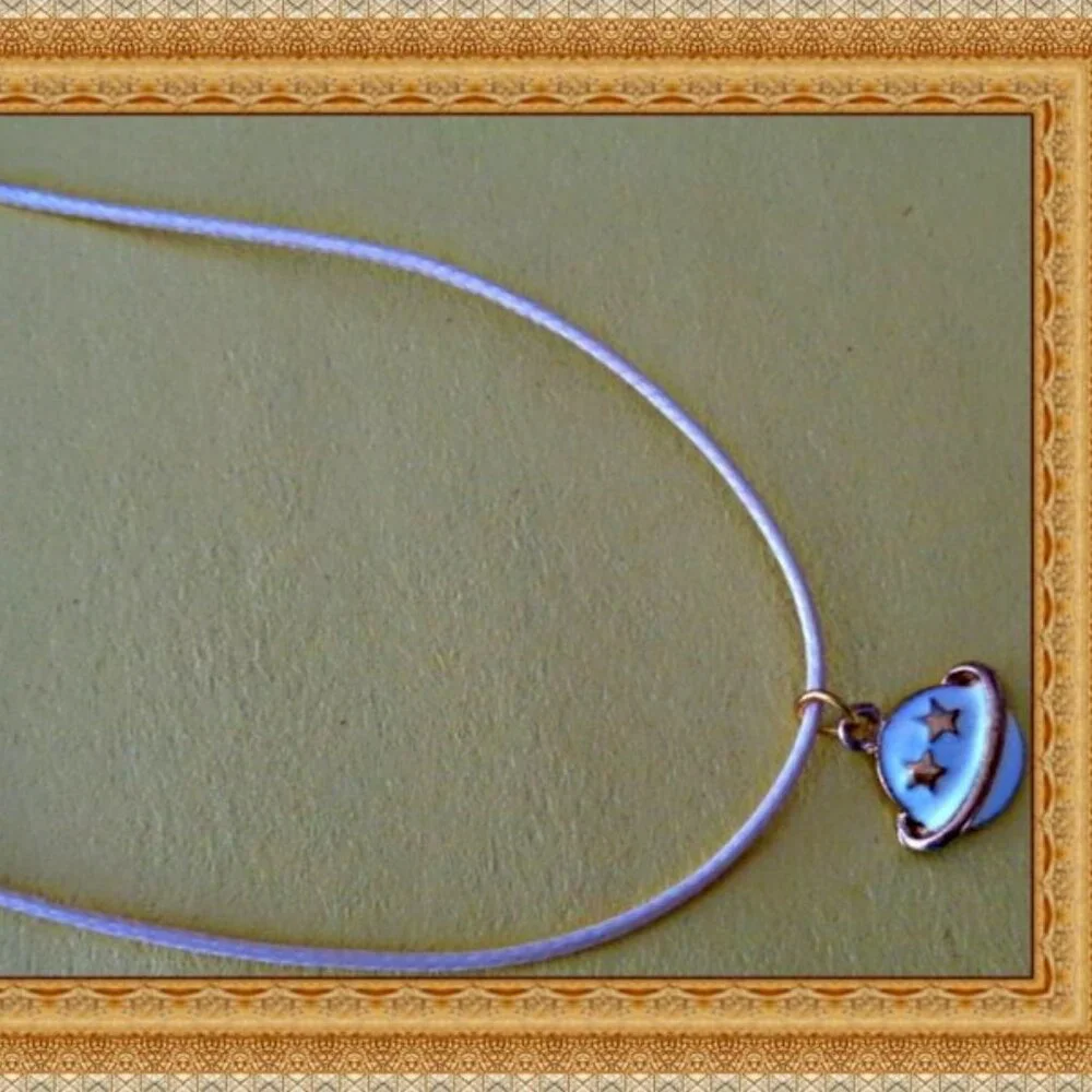 Handmade Gold Tone & White Saturn Design Necklace With White Rope Chain